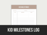 Kid Milestones Log Sheet